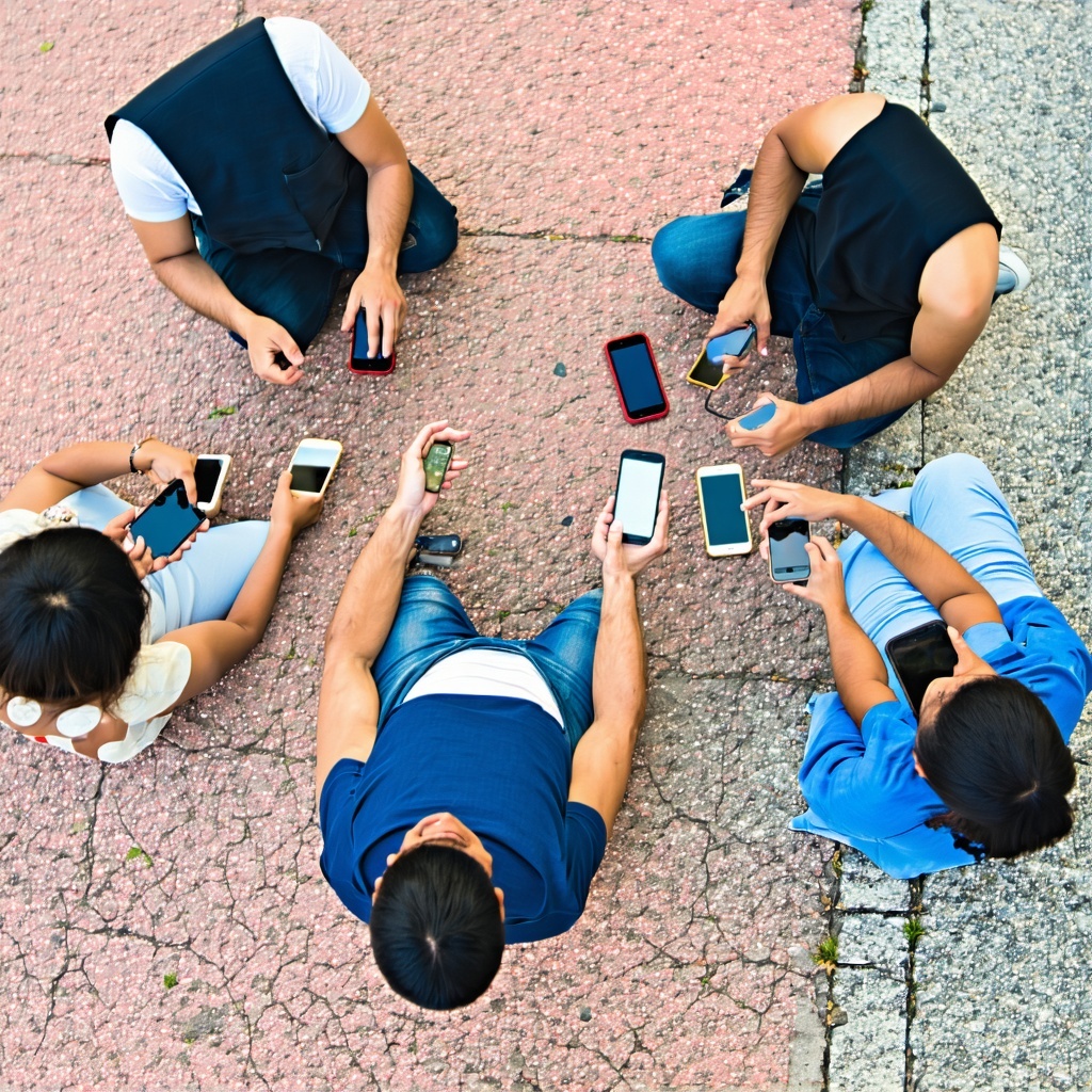 geolocation of people through their mobile devices through aerial view photographic style
